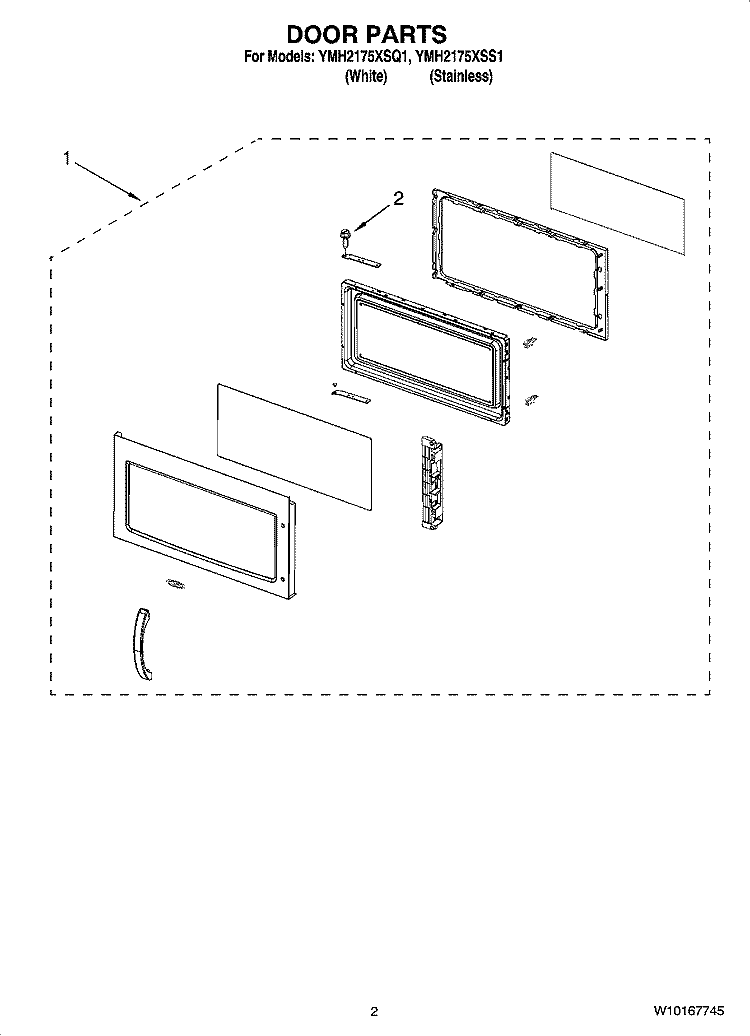 DOOR PARTS Diagram and Parts List for YMH2175XSS1  Whirlpool Microwave
