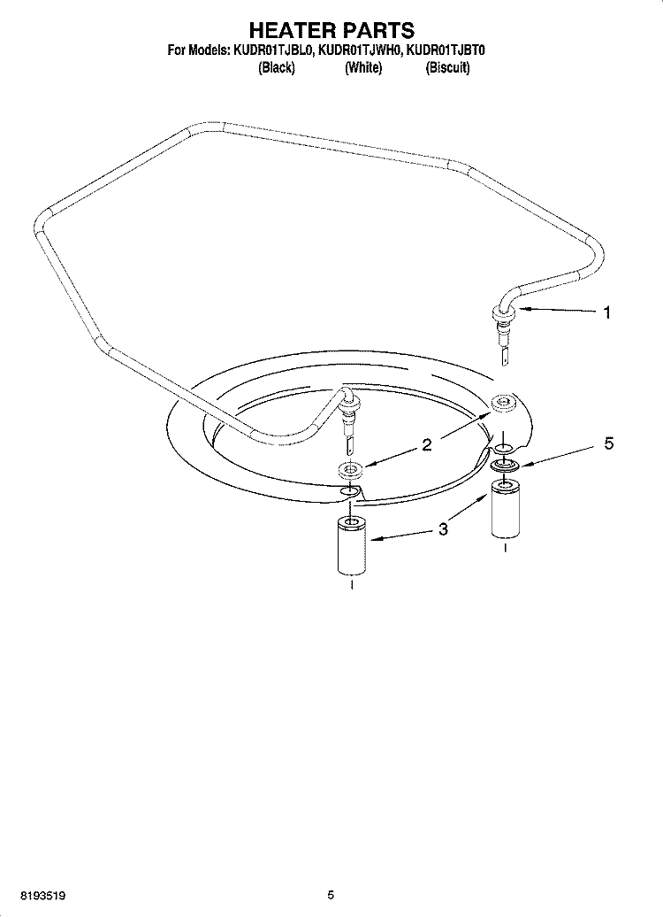 HEATER PARTS Diagram and Parts List for KUDR01TJBT0  KitchenAid Dishwasher