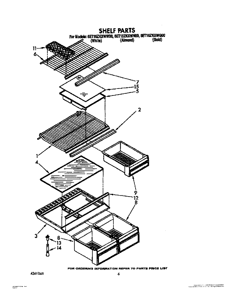 SHELF Diagram and Parts List for 6ET16ZKXWG00  Whirlpool Refrigerator