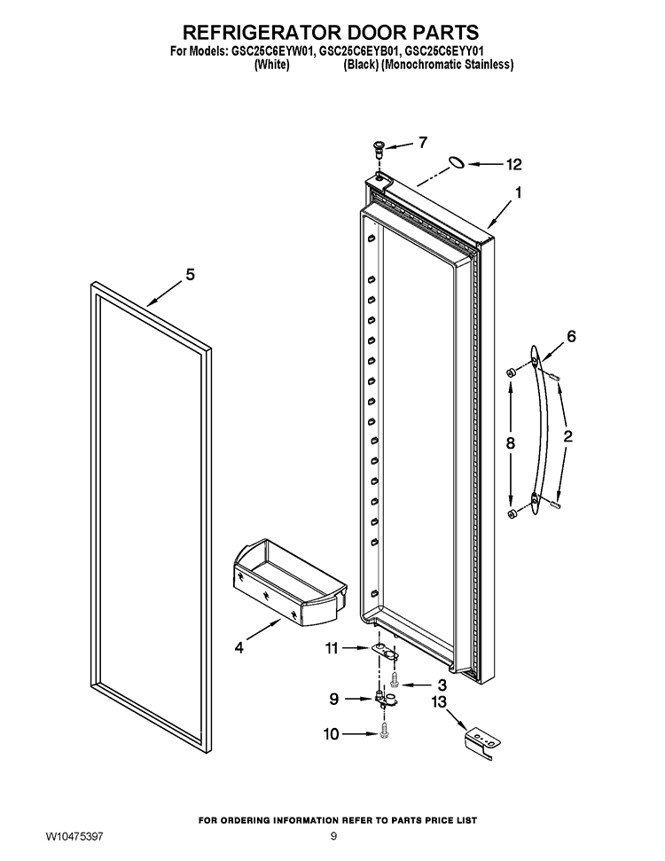 REFRIGERATOR DOOR PARTS Diagram and Parts List for GSC25C6EYY01  Whirlpool Refrigerator