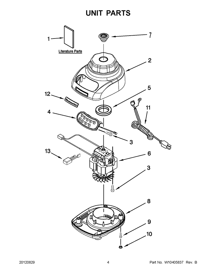 UNIT PARTS Diagram and Parts List for 5KSB5553BGA0  KitchenAid Blender