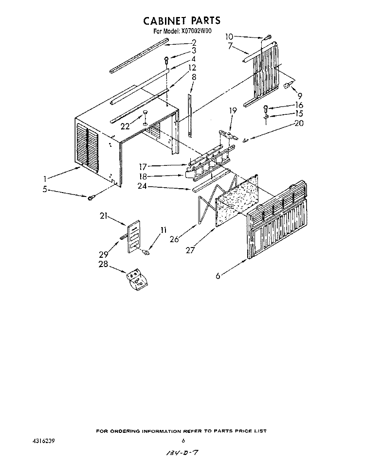 CABINET Diagram and Parts List for X07002W00  Roper Air Conditioner