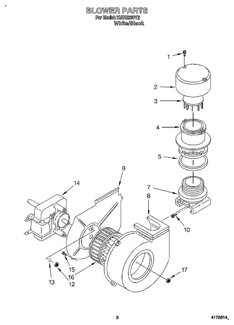 BLOWER Diagram and Parts List for KUDB230Y2  KitchenAid Dishwasher
