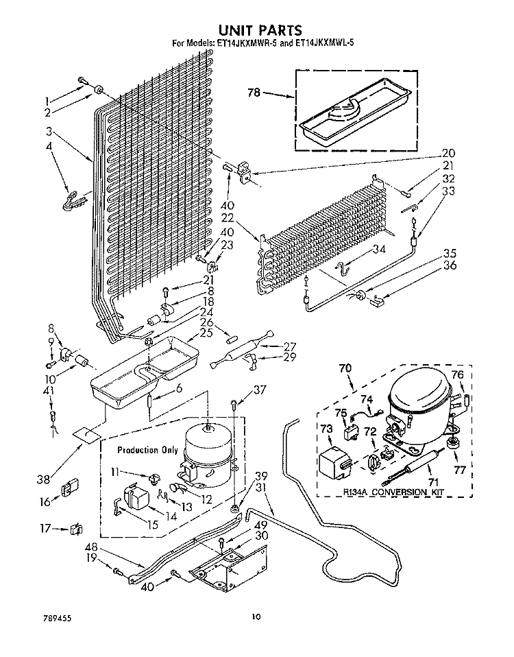 UNIT Diagram and Parts List for ET14JKXMWR5  Whirlpool Refrigerator