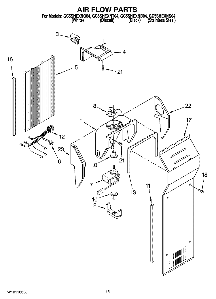 AIR FLOW PARTS Diagram and Parts List for GC5SHEXNT04  Whirlpool Refrigerator