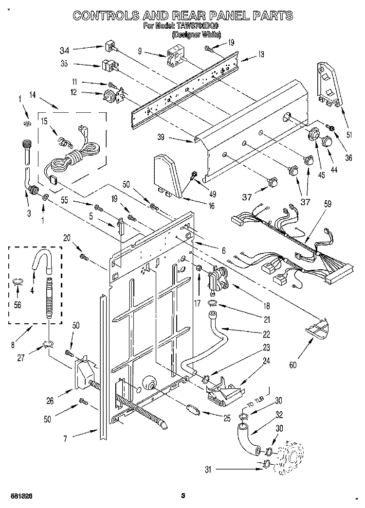 CONTROLS AND REAR PANEL Diagram and Parts List for TAWS700DQ0  Estate Washer