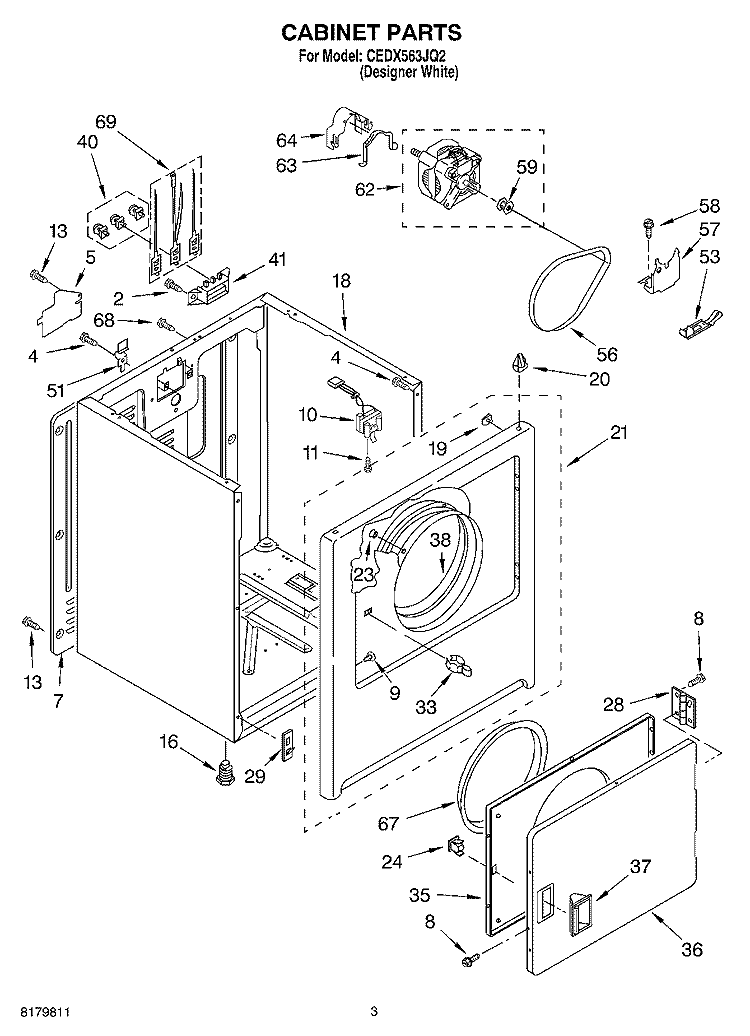 SECTION Diagram and Parts List for CEDX563JQ2  Crosley Dryer
