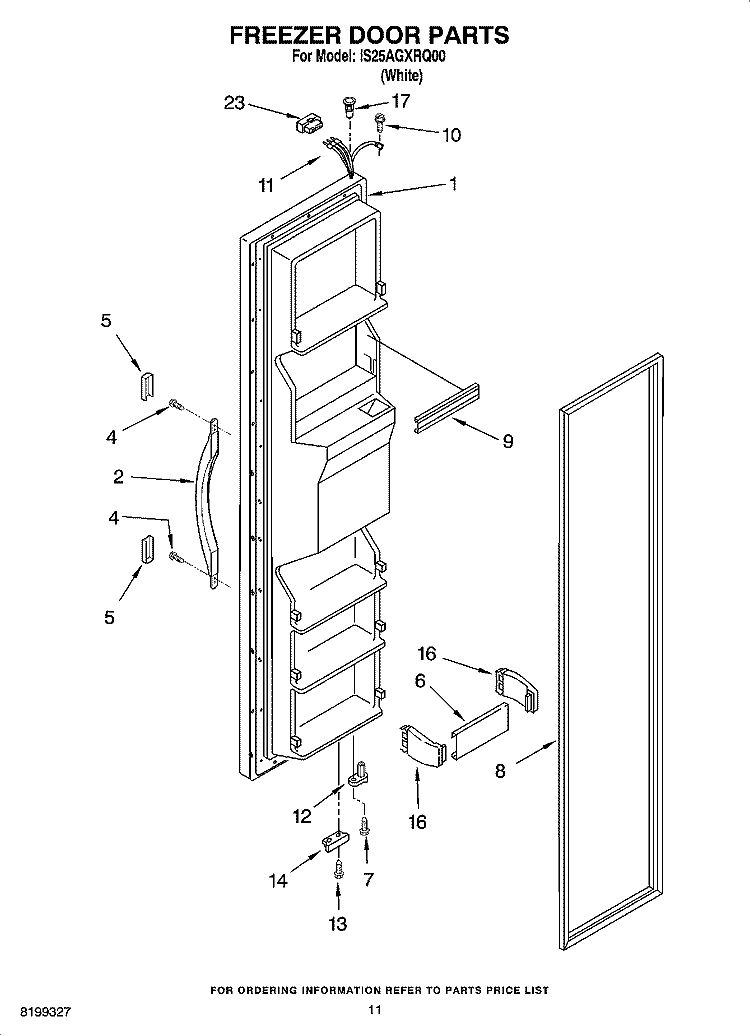 FREEZER DOOR PARTS Diagram and Parts List for IS25AGXRQ00  Inglis Refrigerator