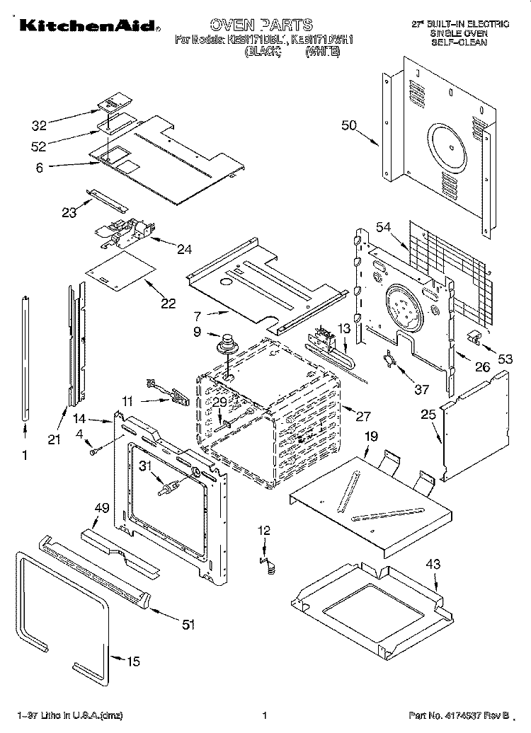 OVEN Diagram and Parts List for KEBI171DBL1  KitchenAid Wall Oven