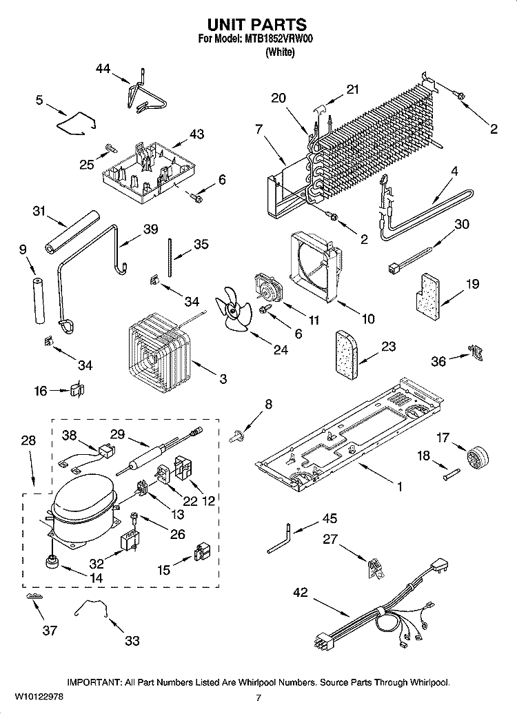 UNIT PARTS Diagram and Parts List for MTB1852VRW00  Whirlpool Refrigerator
