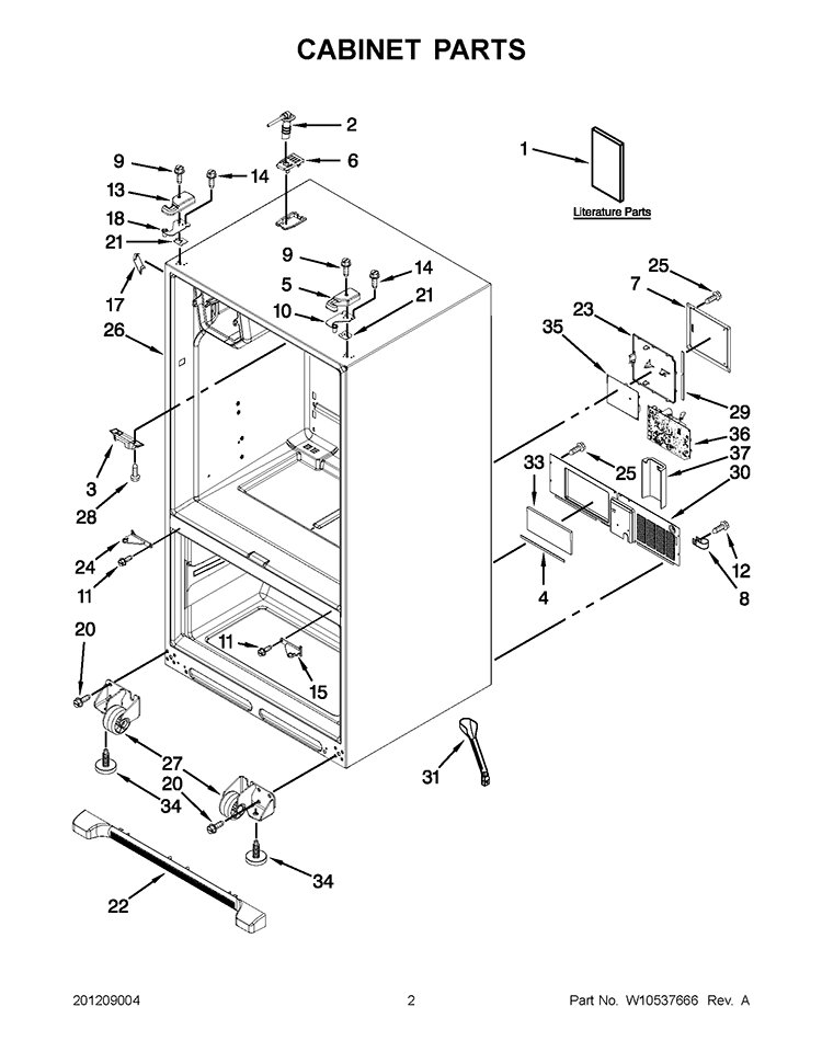 CABINET PARTS Diagram and Parts List for GI6SARXXF06  Whirlpool Refrigerator