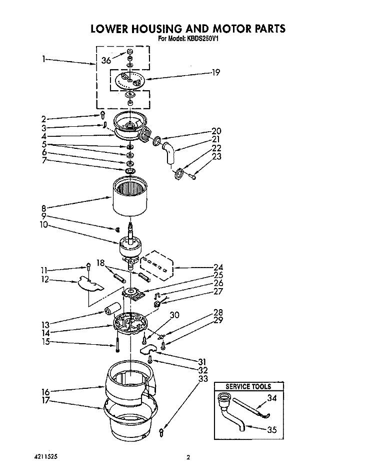 SECTION Diagram and Parts List for KBDS250V1  KitchenAid Food Waste Disposer