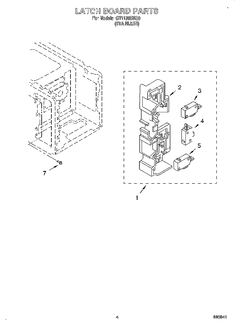 LATCH BOARD Diagram and Parts List for GT1196SHS0  Whirlpool Microwave