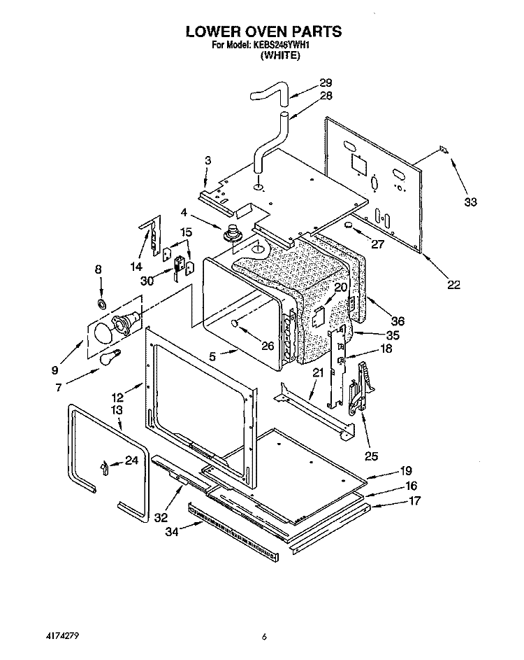 LOWER OVEN Diagram and Parts List for KEBS246YWH1  KitchenAid Wall Oven