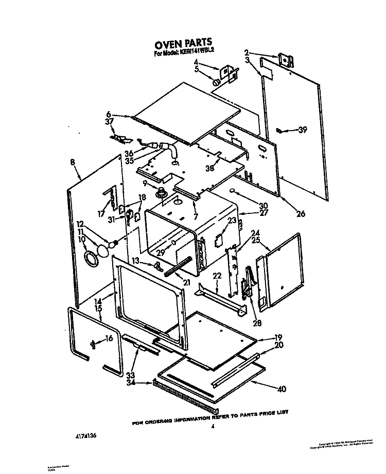 OVEN Diagram and Parts List for KEBI141WBL2  KitchenAid Wall Oven