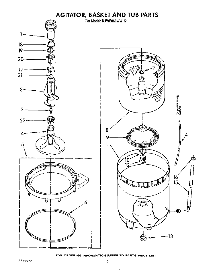 AGITATOR, BASKET AND TUB Diagram and Parts List for KAWE860WWH2  KitchenAid Washer