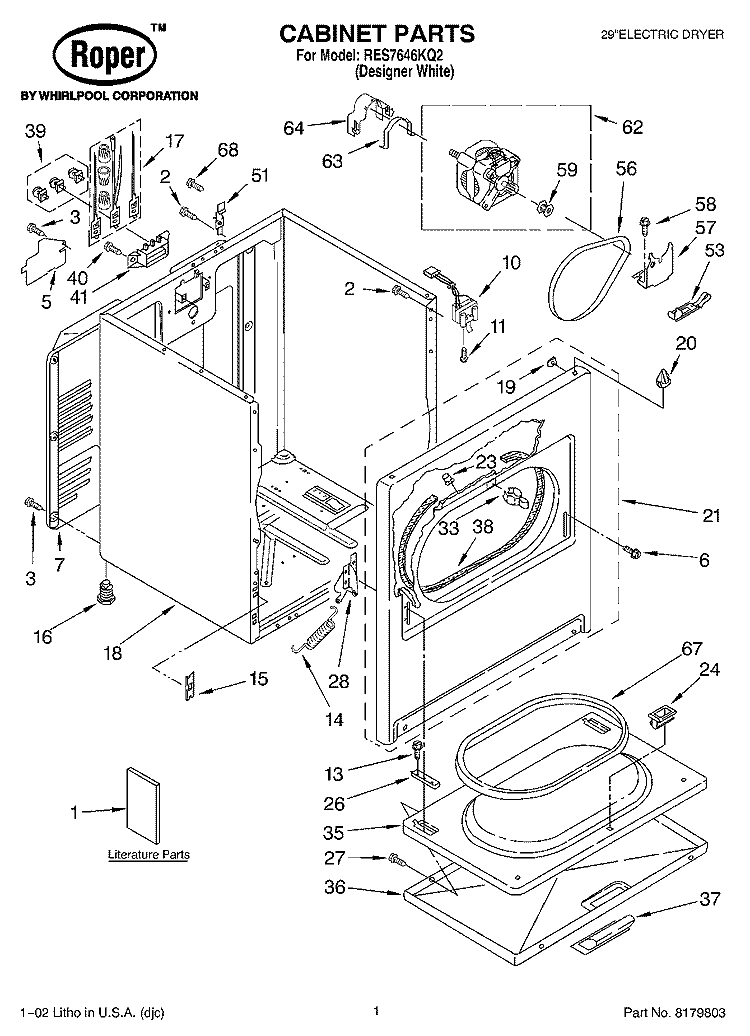 SECTION Diagram and Parts List for RES7646KQ2  Roper Dryer