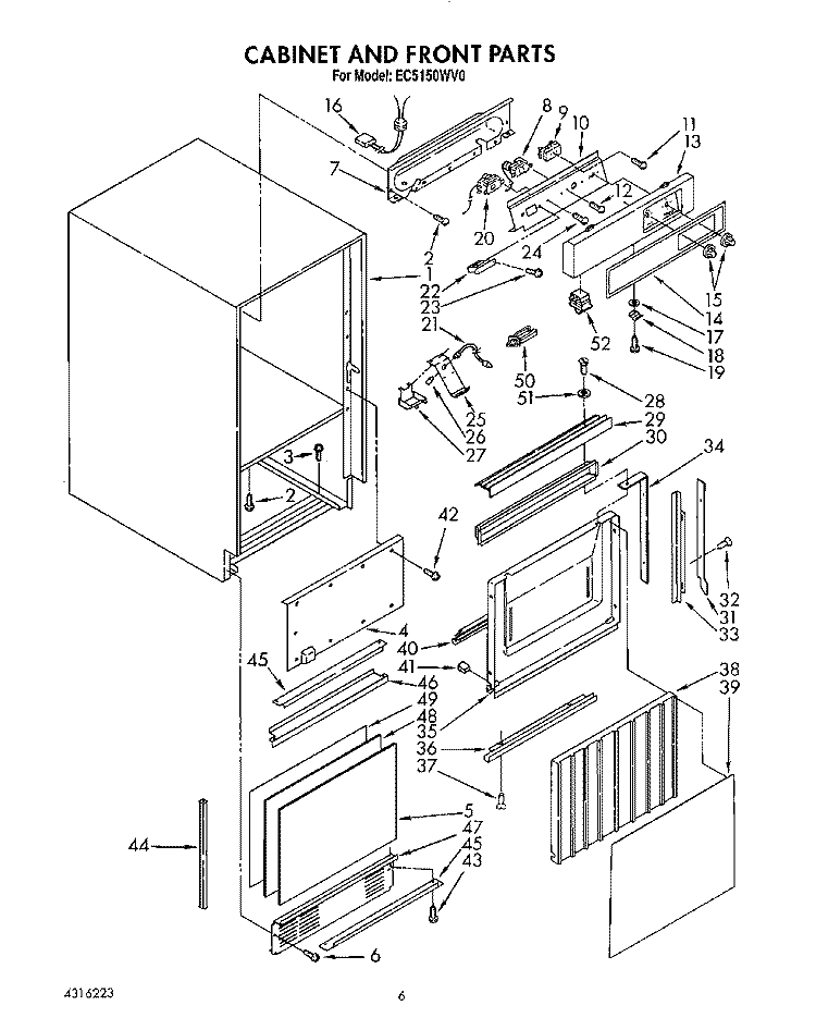 CABINET AND FRONT Diagram and Parts List for EC5150WV0  Whirlpool Ice Maker