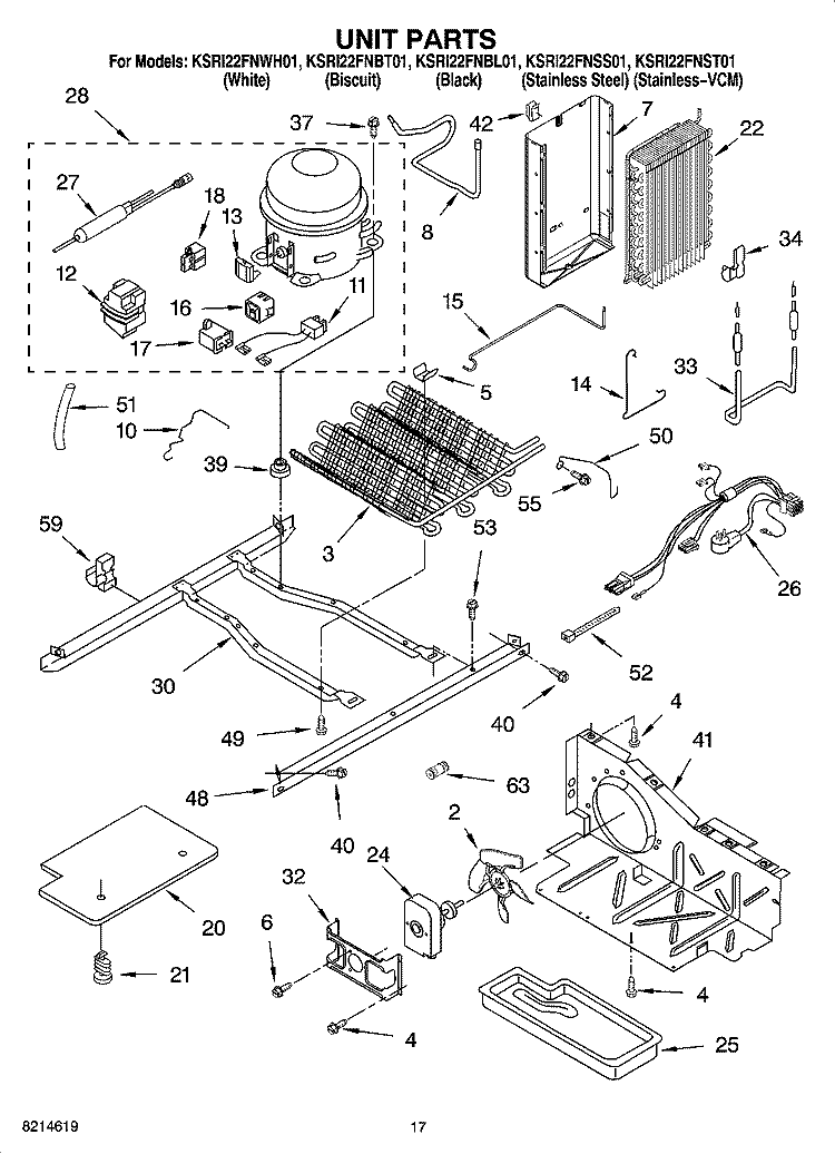 UNIT PARTS Diagram and Parts List for KSRI22FNBL01  KitchenAid Refrigerator