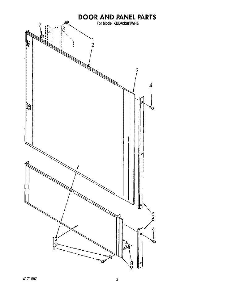 DOOR AND PANEL Diagram and Parts List for KUDA220TWH5  KitchenAid Dishwasher