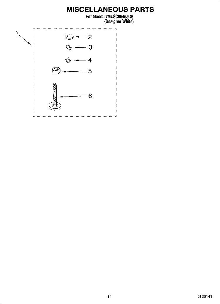 MISCELLANEOUS PARTS - OPTIONAL PARTS (NOT INCLUDED) Diagram and Parts List for 7MLSC9545JQ6  Whirlpool Washer