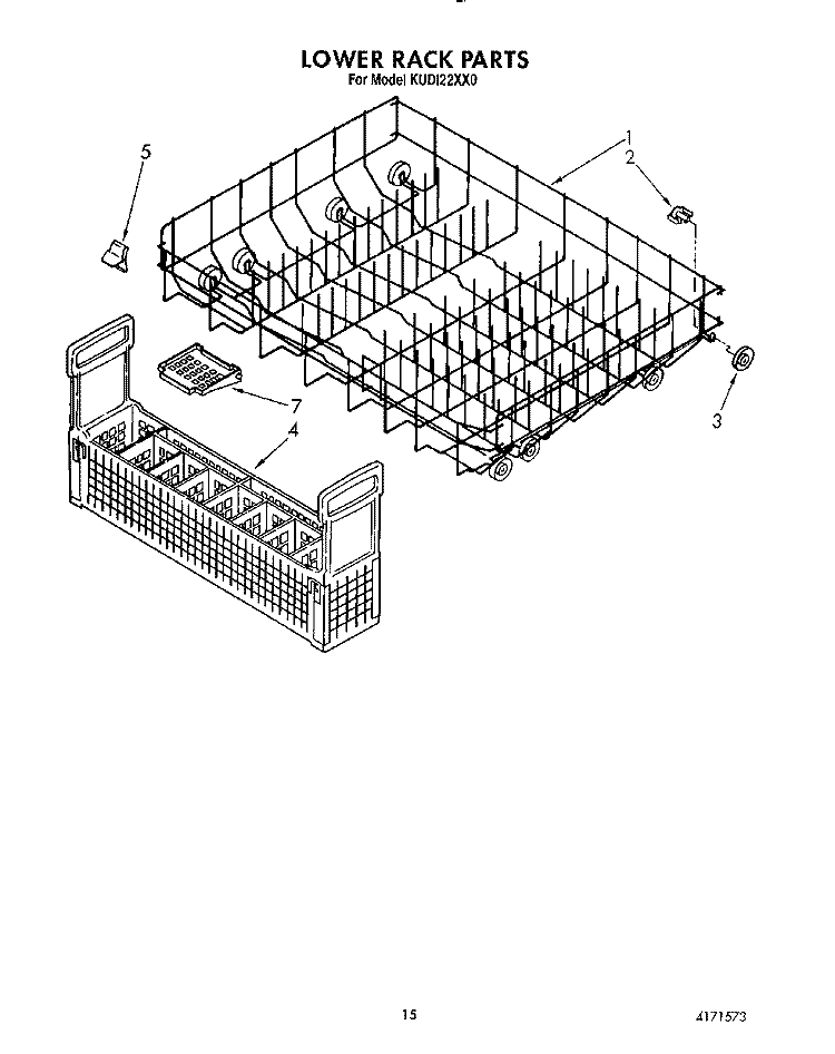 LOWER RACK Diagram and Parts List for KUDI22XX0  KitchenAid Dishwasher