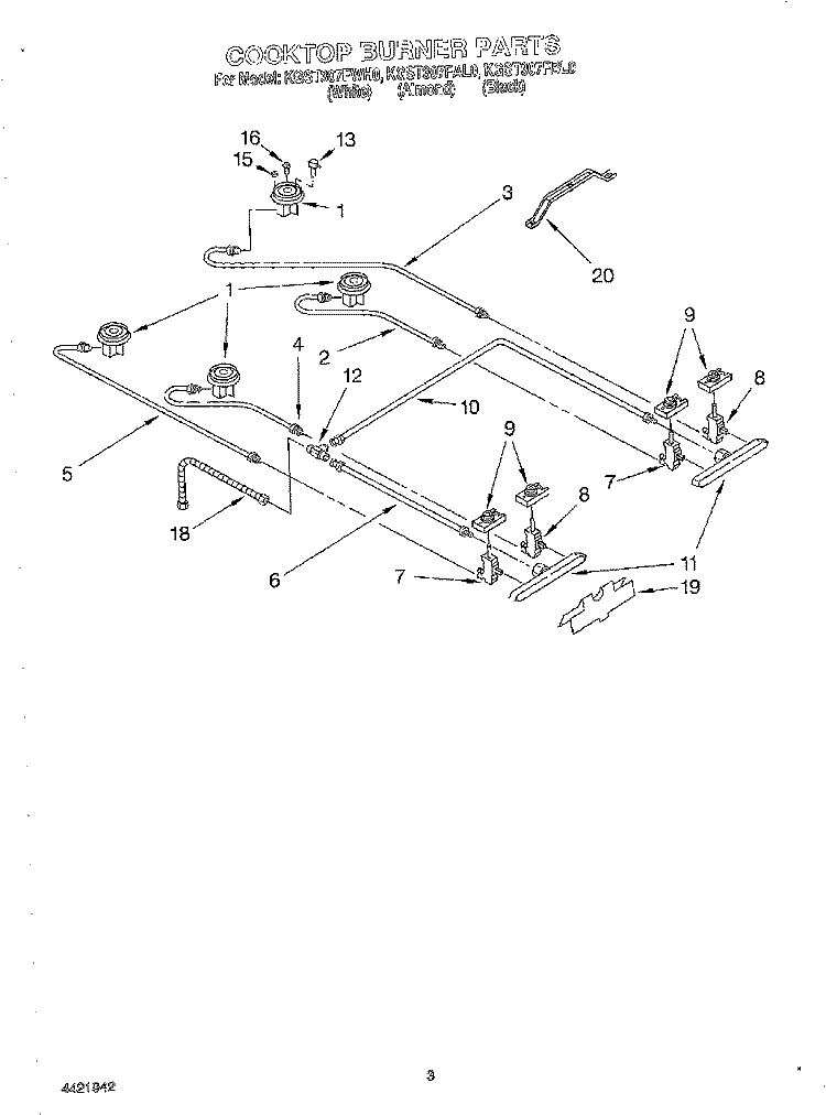 COOKTOP BURNER Diagram and Parts List for KGST307FAL0  KitchenAid Range