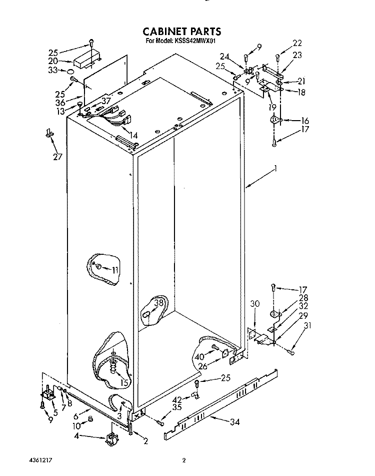 CABINET Diagram and Parts List for KSSS42MWX01  KitchenAid Refrigerator