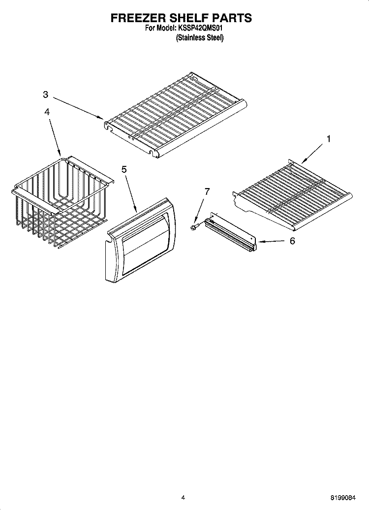FREEZER SHELF PARTS Diagram and Parts List for KSSP42QMS01  KitchenAid Refrigerator