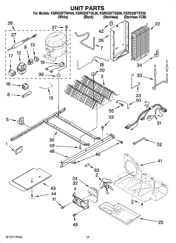 UNIT PARTS Diagram and Parts List for KSRX25FTSS00  KitchenAid Refrigerator
