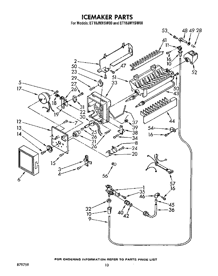 ICEMAKER Diagram and Parts List for ET18JMYSM00  Whirlpool Refrigerator