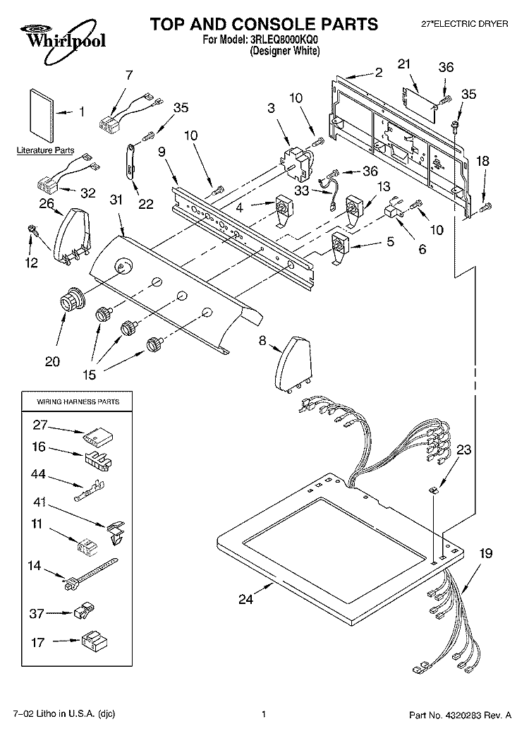 SECTION Diagram and Parts List for 3RLEQ8000KQ0  Whirlpool Dryer