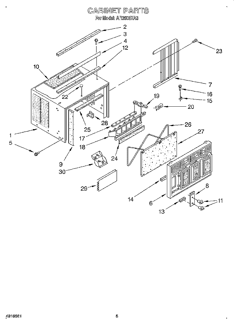 CABINET Diagram and Parts List for AR0500XA3  Whirlpool Air Conditioner