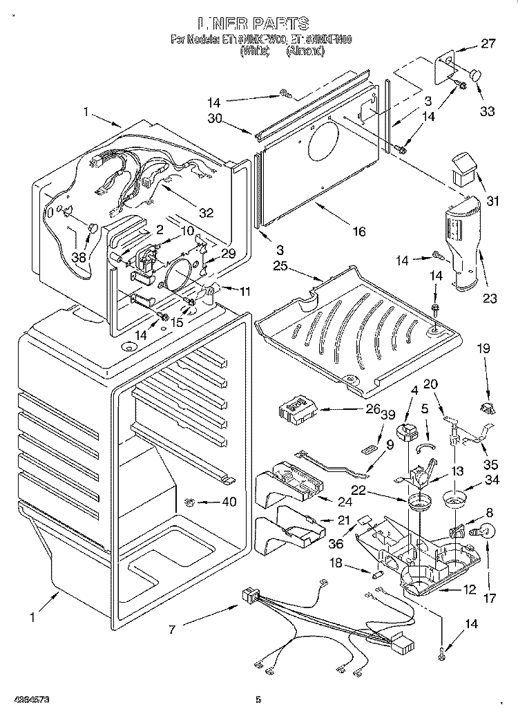 LINER Diagram and Parts List for ET18NMXFW00  Whirlpool Refrigerator