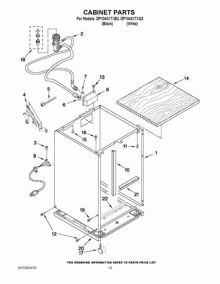 CABINET PARTS Diagram and Parts List for DP1040XTXB3  Whirlpool Dishwasher