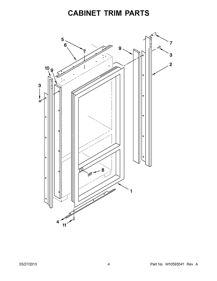 CABINET TRIM PARTS Diagram and Parts List for KBLO36FTX07  KitchenAid Refrigerator