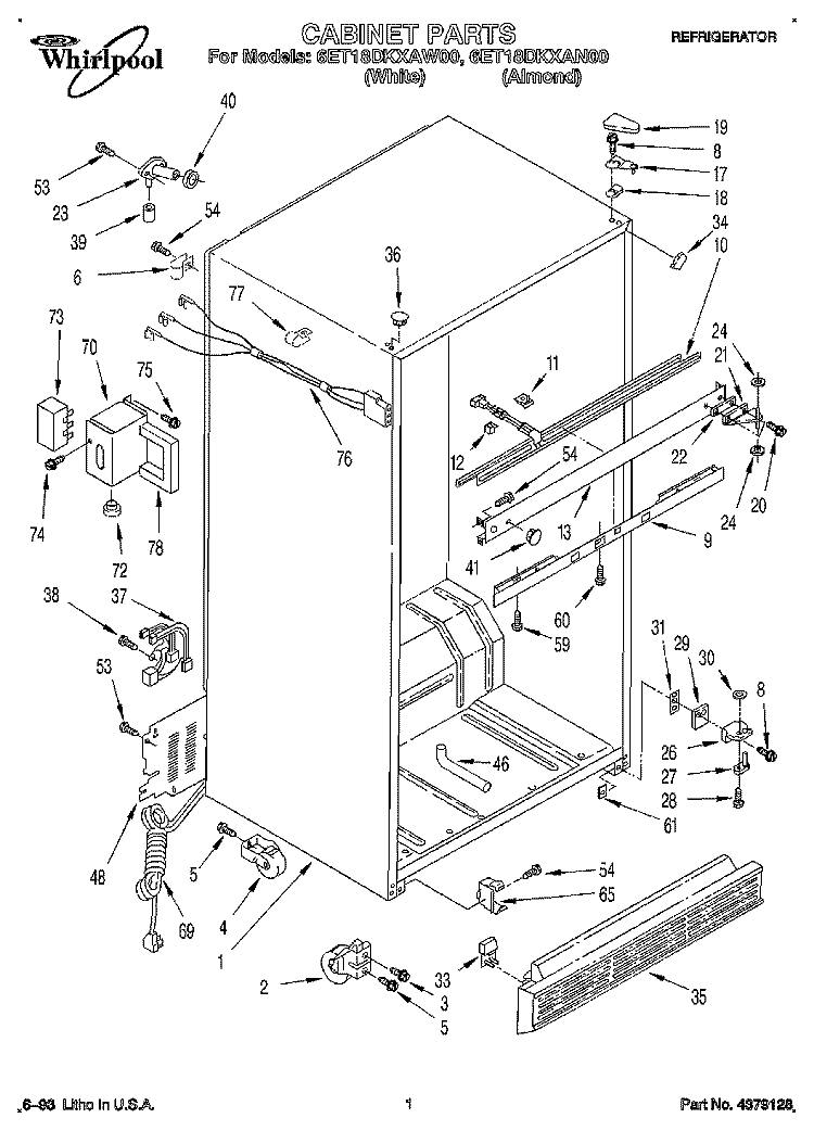 CABINET Diagram and Parts List for 6ET18DKXAN00  Whirlpool Refrigerator