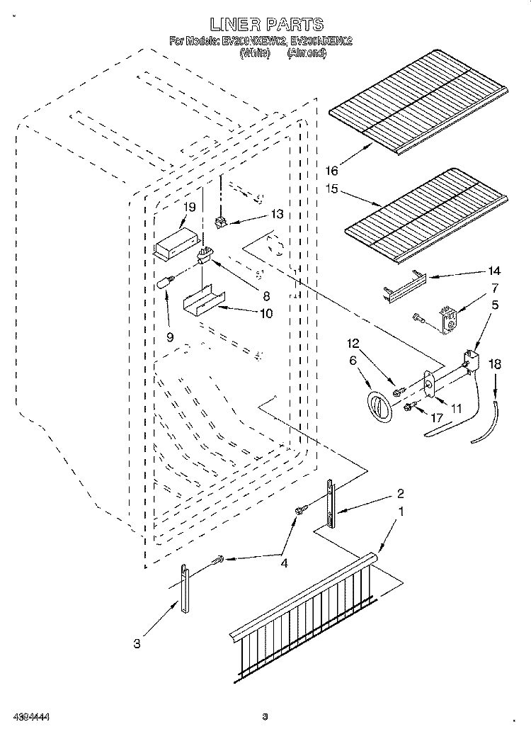 LINER Diagram and Parts List for EV200NXEN02  Whirlpool Freezer