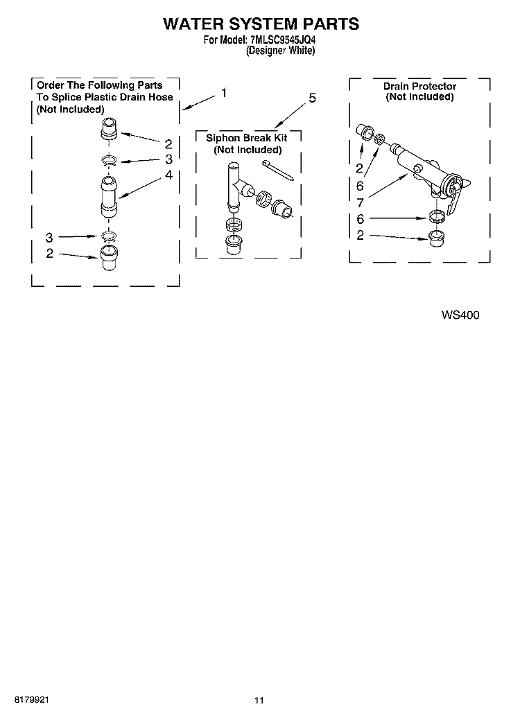 WATER SYSTEM PARTS Diagram and Parts List for 7MLSC9545JQ4  Whirlpool Washer
