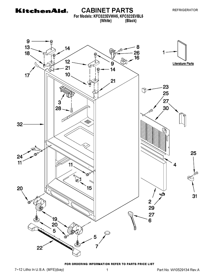 CABINET PARTS Diagram and Parts List for KFCS22EVBL5  KitchenAid Refrigerator