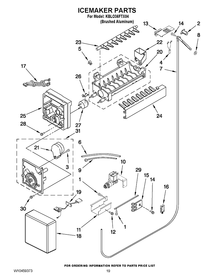 ICEMAKER PARTS Diagram and Parts List for KBLO36FTX04  KitchenAid Refrigerator