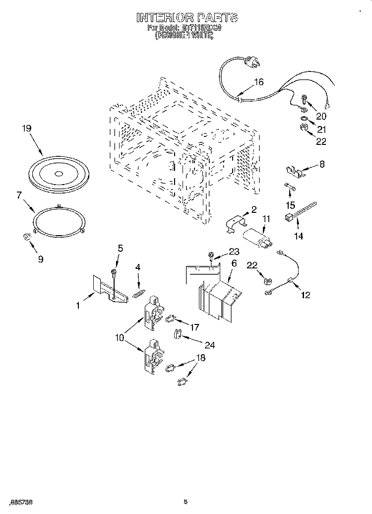 INTERIOR Diagram and Parts List for MT7116XDQ0  Whirlpool Microwave