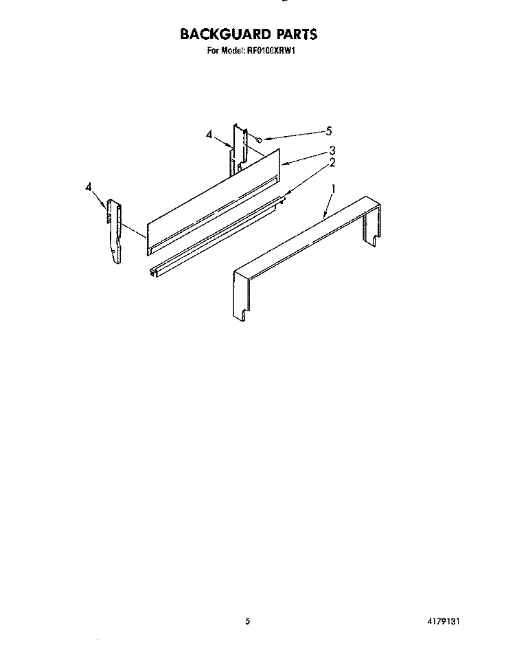 BACKGUARD Diagram and Parts List for RF0100XRW1  Whirlpool Range