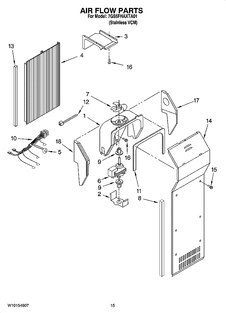 AIR FLOW PARTS Diagram and Parts List for 7GS5FHAXTA01  Whirlpool Refrigerator