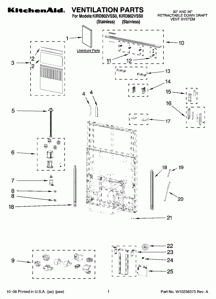 VENTILATION PARTS Diagram and Parts List for KIRD802VSS0  KitchenAid Range Hood