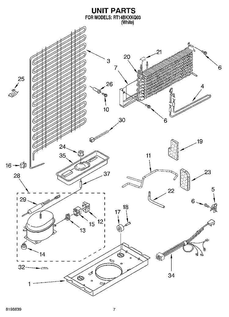 UNIT PARTS Diagram and Parts List for RT14BKXKQ03  Roper Refrigerator