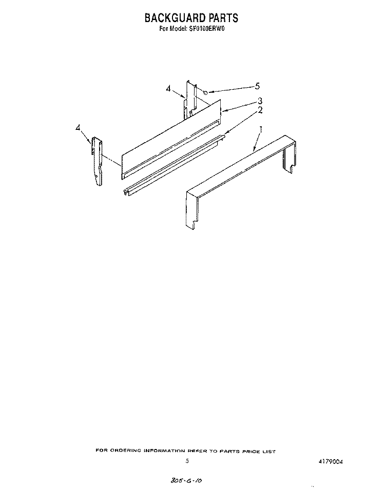 BACKGUARD Diagram and Parts List for SF0100ERW0  Whirlpool Range