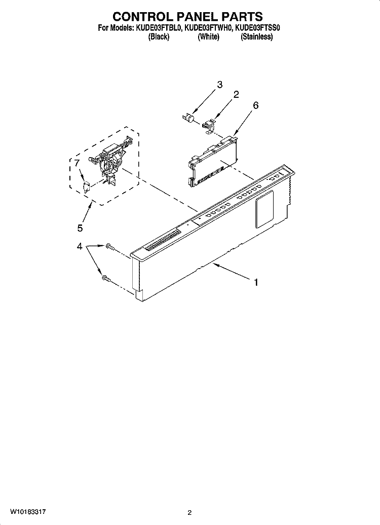 CONTROL PANEL PARTS Diagram and Parts List for KUDE03FTBL0  KitchenAid Dishwasher