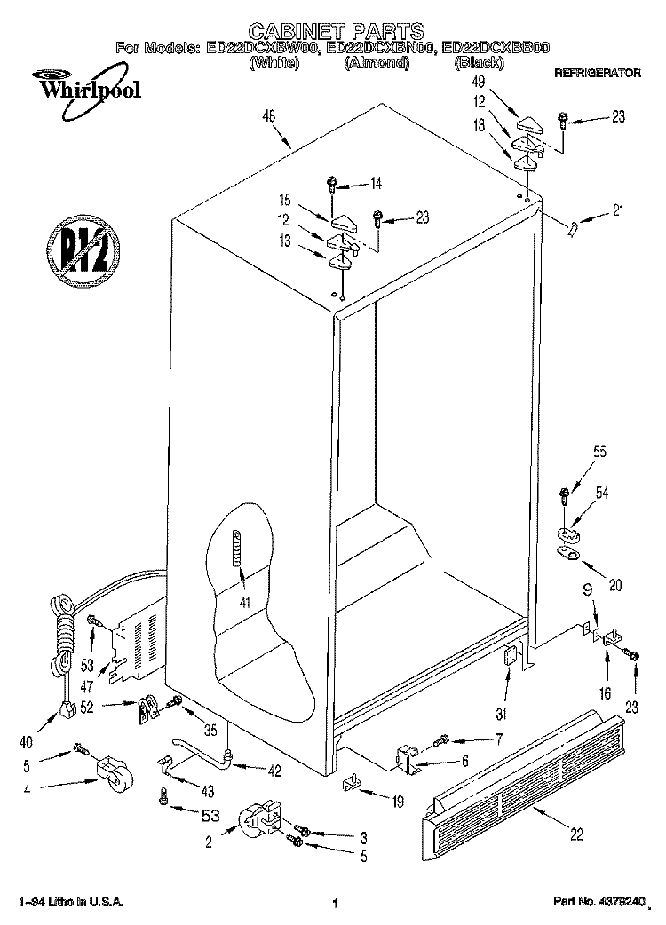 CABINET Diagram and Parts List for ED22DCXBB00  Whirlpool Refrigerator