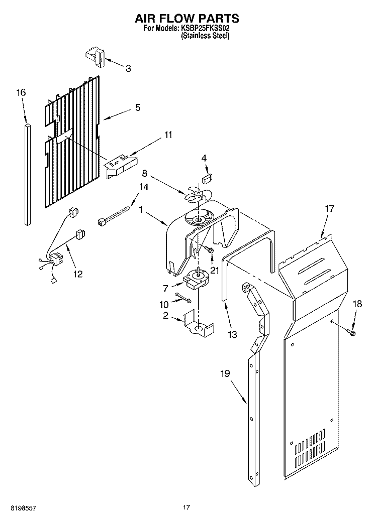 AIR FLOW PARTS Diagram and Parts List for KSBP25FKSS02  KitchenAid Refrigerator